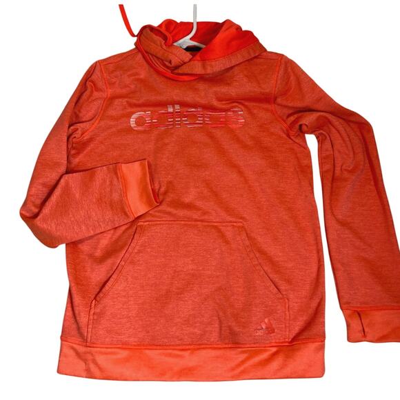 Adidas Climawarm Hoodie Size Medium Womens Orange Pullover Thumb Holes - Picture 1 of 9